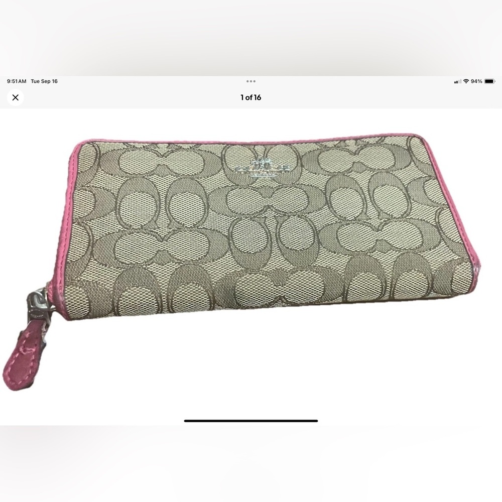 Coach Beige and Pink Signature Key Holder